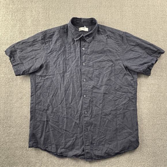 Uniqlo Short Adult Large Blue Button Up Short Sleeve Linen Casual Men's - Picture 1 of 14